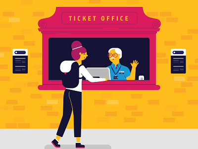 At the ticket office 2d character character animation design explainer video fab design flat flat design illustration motion design