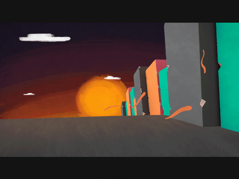 An abandoned road pophub fab design motion design cel animation 3d 2d video explainer motion graphics leaves buildings textures gif