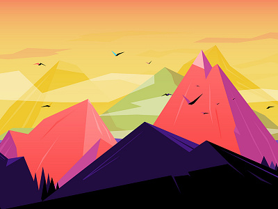 Oh the mountains birds flat design gradients illustration low poly mountains prints