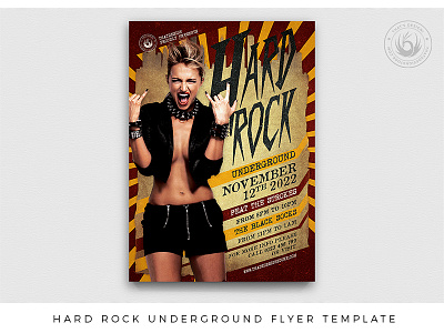 Hard Rock Underground Flyer Template band concert fest festival flyer gig grunge hard rock indie live metal music photoshop poster print psd punk rock rocknroll template