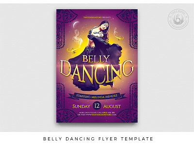 Belly Dancing Flyer Template arab arabian arabian nights arabic belly dance dancer dancing design flyer gold hookah lamp oriental party photoshop poster print psd template