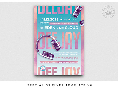 Special Dj Flyer Template V6 battle blue club concert deejay dj dj flyer electronic electronics headphones holographic music nightclub party photoshop pink poster psd session template