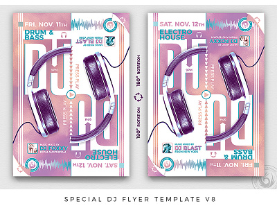 Special Dj Flyer Template V8 club concert deejay dj electronic festival flyer headphones holographic lineup mix party photoshop pink poster psd session set template weekend