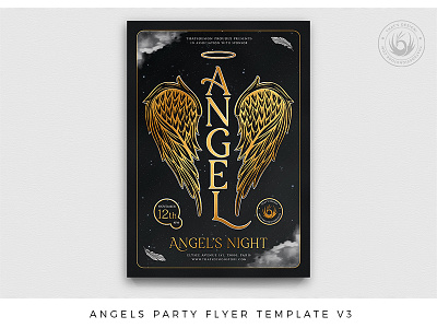 Angels Party Flyer Template V3 angel angels black classy design eden elegant flyer gold golden night paradise party photoshop poster print psd sky template wings