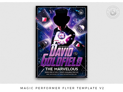 Magic Performer Flyer Template V2 artist club design event flyer illusionist magic magician marvel performer photoshop playingcards poster print psd show sorcerer spell template witch