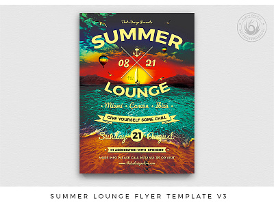 Summer Lounge Flyer Template V3 beach boat club day design festival flyer lounge night ocean photoshop poster print psd sea ship summer summer party sunset template