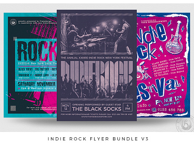 Indie Rock Flyer Bundle V3 album band bundle concert cover design fest festival flyer gig grunge indie live music photoshop poster print psd rock template