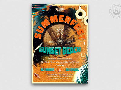 Summer Fest Flyer Template V1 beach club deejay design dj festival festivals flyer night ocean party photoshop poster print psd sand sea summer sunset template