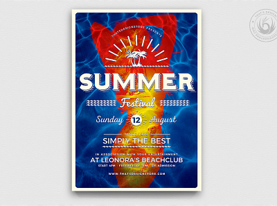 Summer Fest Flyer Template V3 beach caribbean club design exotic fest festival flyer flyer template island ocean party photoshop pool print psd scuba diving summer sunset tropical