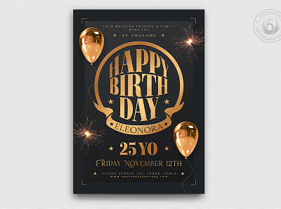 Birthday Party Flyer Template V2 anniversary birthday black celebration classy club design elegant flyer gold golden grandopening new year night party photoshop poster print psd template