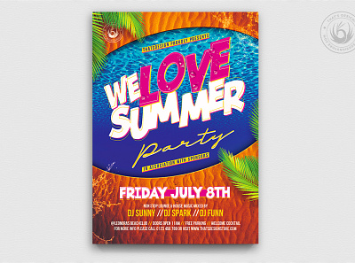 Beach Party Flyer Template V8 beach club design festival flyer fun holidays ocean party photoshop pool poster print psd summer sun sunset surf template water