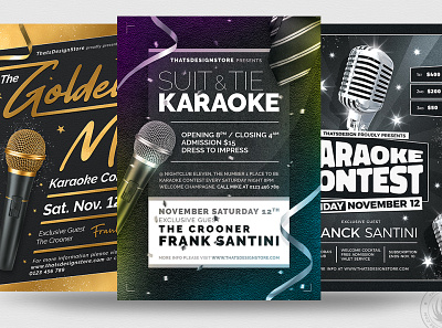 Karaoke Flyer Bundle V3 black classy club club flyer contest design elegant gold golden karaoke karaoke night microphone music party photoshop poster print psd singing template