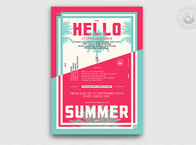 Summertime Flyer Template V4 beach beach party blue club design exotic festival flyer template island minimal party event party flyer photoshop pink poster print psd season solstice summer