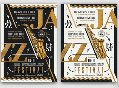 Golden Jazz Flyer Template V3 band bar black classy club concert corner elegant festival flyer gig gold golden jazz live music poster saxophone template white