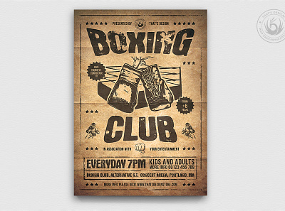 Boxing Classes Flyer Template V2 arena boxing championship classes competition fight fight club flyer gloves kickboxing lessons martial art mma poster psd retro ring template ufc vintage