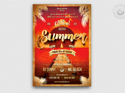 Summer Lounge Flyer Template V1 beach club design exotic flyer indie island nightclub party photoshop poster print psd retro solstice summer sunset template tropical vintage