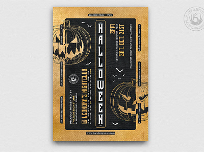 Halloween Flyer Template V27 black black and gold carving classy club elegant flyer freak freakshow gold halloween halloween party night nightclub party poster psd pumpkins scary template
