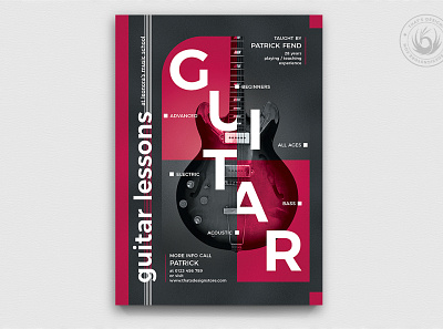 Guitar Lessons Flyer Template V4 blues classes concert country design flyer guitar guitarist learning lessons music musician photoshop poster print psd rock school teaching template