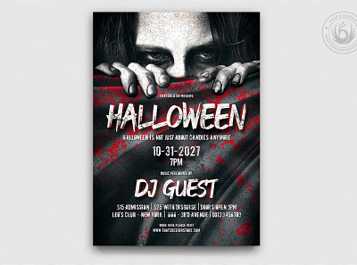 Halloween Flyer template V5 black blood bloody club creepy design flyer freak show fright ghost halloween haunted night party photoshop poster psd scary template zombies