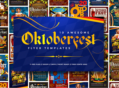 10 Oktoberfest Flyers Bundle bar bavaria beer brew brewery design drinks fest festival flyer german oktoberfest party photoshop poster print psd pub restaurant template