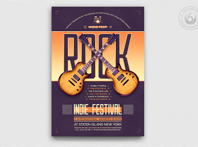 Indie Fest Flyer Template V8 alternative band blues concert country fest festival flyer gig guitar indie live music photoshop pop poster print psd rock template