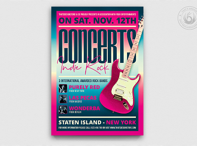 Indie Fest Flyer Template V9 album alternative band blues concert design event festival flyer gig guitar indie live music musician pop poster print rock template