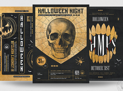 Halloween Flyer Bundle V9 black classy design elegant fear flyer fright gold halloween haunted horror night party poster pumpkin skull template terror vampire zombies