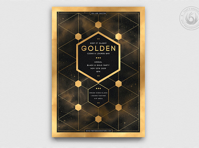 Black and Gold Flyer Template V21 anniversary black black and gold branding cigar lounge classy club elegant flyer futuristic gold golden grand opening minimal opening party poster template