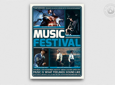 Music Festival Flyer Template V5 advertising band blue blues charleston classical classy concert event fest festival gig jazz jazzy live music musician performer promotion singer