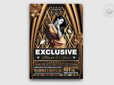 Black and Gold Flyer Template V19 black chic classy design elegant exclusive flyer gold grand opening lack and gold lub night opening party photoshop poster print psd sexy template