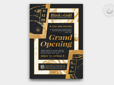 Grand Opening Flyer Template V3 black black and gold celebration classy closing club design elegant event exclusive flyer gold golden grand opening marble night party poster print template