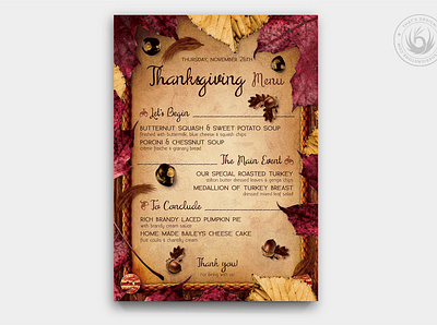 Thanksgiving Menu Template V3 autumn card day design fall flyer forest harvest menu nature party photoshop poster print psd restaurant season seasonal template thanksgiving