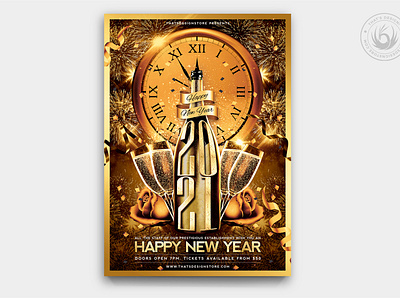 New Year Flyer Template V2 card celebration champagne classy club countdown design eve fireworks flyer gold golden invitation midnight new year new years eve night party poster template