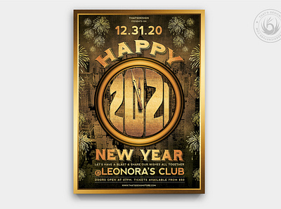 New Year Flyer Template V4 card celebration clock club countdown design fireworks flyer gold golden midnight new year new years new years eve new york party photoshop poster psd template