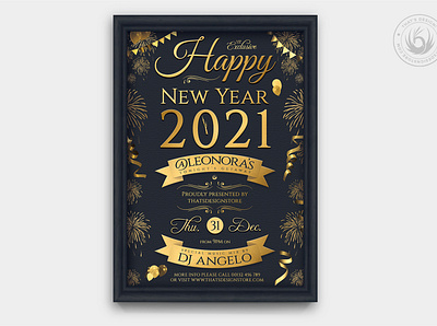 New Year Flyer Template V5 black black and gold card celebration classy club design elegant elements fireworks flyer gold golden new year new years new years eve oster party template typographic