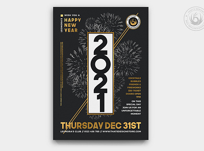 New Year Flyer Template V7 black black and gold card celebration classy club design elegant fireworks flyer gold golden invitation new year new years new years eve night party poster template