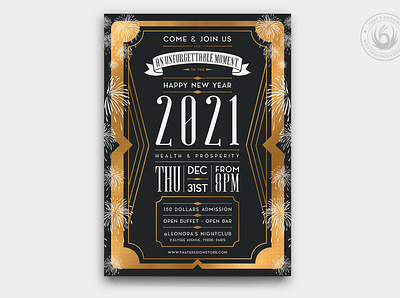 New Year Flyer Template V8 black black and gold card celebration classy design elegant flyer gold golden happy new year invitation new year new years new years eve party photoshop poster psd template