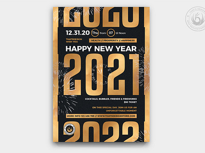 New Year Flyer Template V11 black celebration classy clock club countdown design elegant flyer gold golden happy new year midnight new year new years new years eve night poster prty template