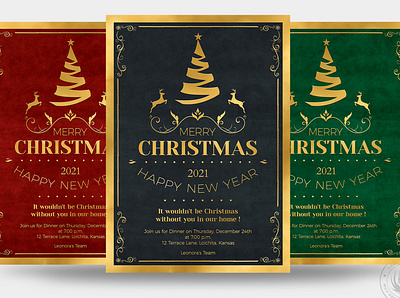 Christmas invitation Template V1 black card christmas design dinner eve flyer gold green happy new year invitation invite merry christmas night party poster print red template xmas