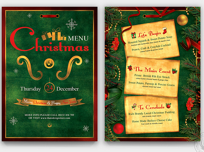 Christmas Menu Template V2 card christmas design diner dinner eve flyer food green menu new year party photoshop poster psd retro santa tree vintage xmas