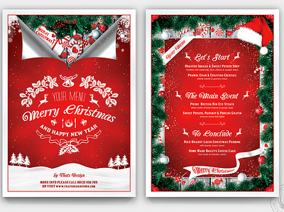 Christmas Menu Template V6 candies card christmas christmas eve design dinner food happy new year menu merry christmas photoshop psd red restaurant santa snow template tree white xmas