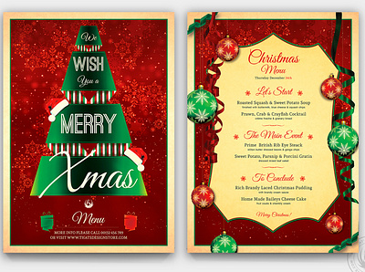 Christmas Menu Template V7 card christmas design eve food gifts greetings happy new year invitation invite menu merry christmas new year night party red retro template tree xmas