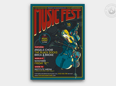 Music Festival Flyer Template V6 band concert concerto design event fest festival fler gig instruments live music musician orchestra photoshop poster psd symphonic template violin