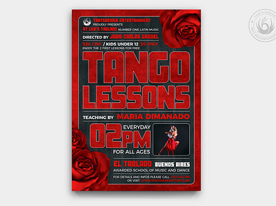 Tango Flyer Template V2 argentina argentinian black and red classes concert dance dancer dancing design exhibition flyer lessons music photoshop poster print psd shox tango template