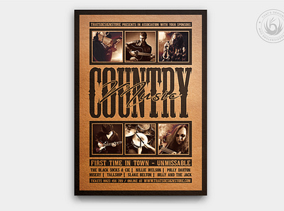 Country Music Flyer Template V4 america american band concert country design flyer gig guitar live music musician poster saloon show singer template usa wanted western