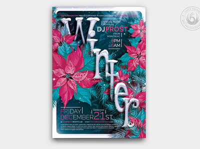 Winter Season Flyer Template V2 christmas club cold design festival flowers flyer frozen mountains party photoshop poster psd sale sales season snow solstice template winter