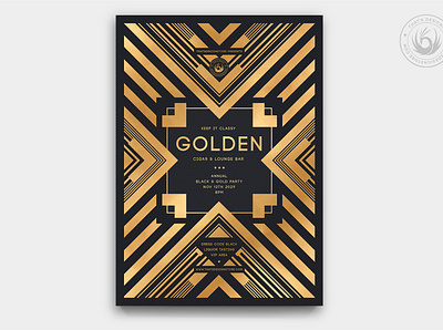 Black and Gold Flyer Template V22 art deco black black and gold brand branding classy club design dj elegant event flyer gatsby gold golden grand opening opening party poster template