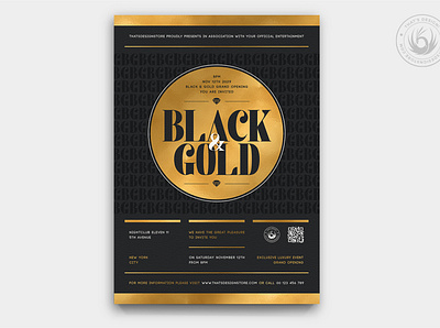 Black and Gold Flyer Template V23 anniversary black black and gold branding classy club design elegant flyer gold golden grand opening invitation opening party photoshop poster print psd template