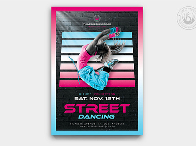 Street Dancing Flyer Template bboy blue breakdance classes competition dance dancing design exhibition flyer photoshop pink poster print psd show sport street template urban