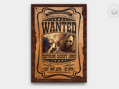 Country Music Flyer Template V6 american band concert country cowboy design festival flyer gig music old photoshop poster print psd rodeo saloon template wanted western